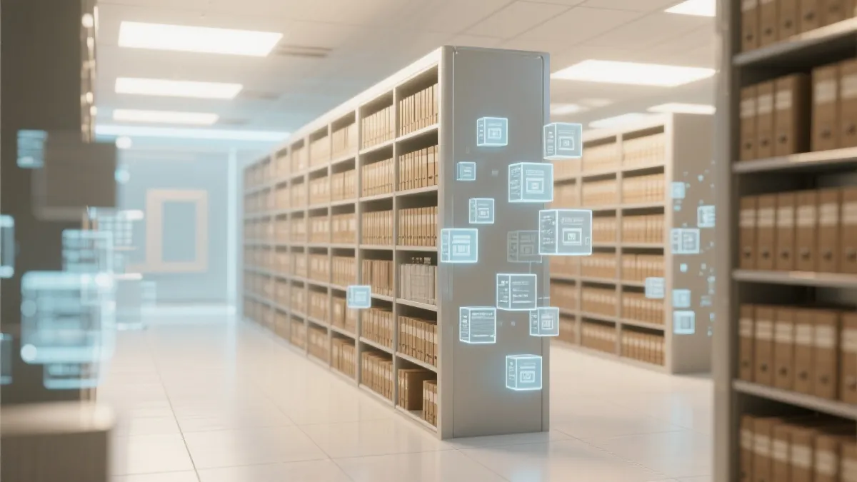 数字化的信息归档系统概念图，象征着历史数据的安全存储与有序管理